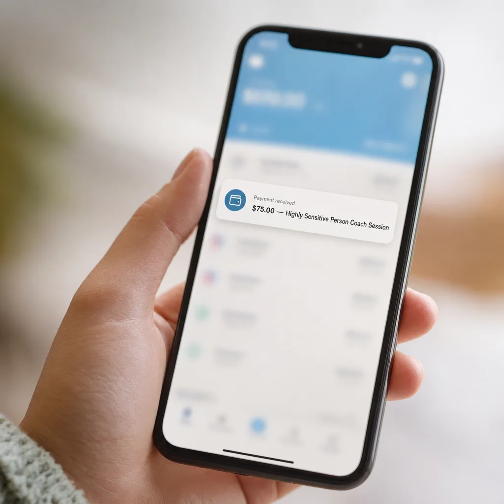 Your first paid session: payment received on the reader's phone